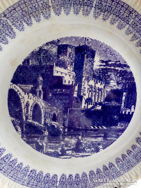 Cobalt blue old castle pattern, large bowl with convex lace rim, 28.2 cm