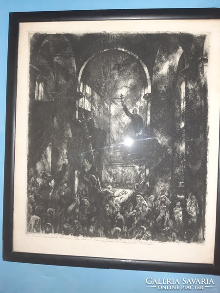 Aba-Novák Vilmos - Savonarola, 1927, rézkarc,Luttor Ferencnek ajánlva, árkádia neoklasszicizmus