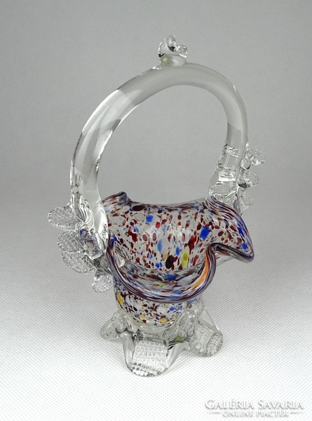1B129 Régi muránói jellegű üveg kosár 16.5 cm