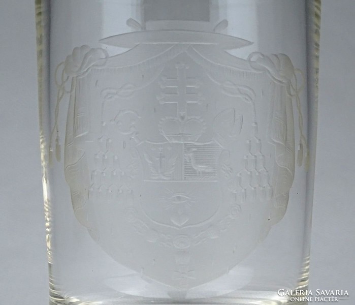 0Z960 Antik sziléziai maratott címeres üveg pohár ~ 1750-1800 körül