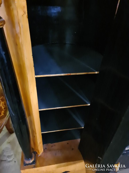 Rare Biedermeier poplar and black 1-door cabinet