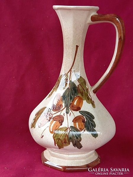 57 Kézzel készült karcsú kézzel festett füles kancsó váza makk díszítéssel 23 cm 