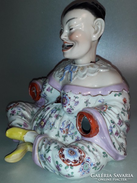Antik - 19. századi - porcelán bólogató nyelv nyújtogatós ülő keleti pagoda figura - Nodding figure