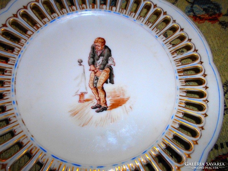 Antique fischer & sleep hand-painted wall plate with pierced border-- from tramps series