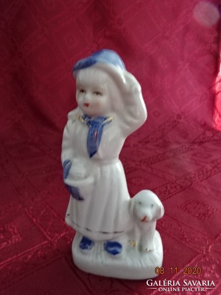 Porcelain figure, little girl with the dog, height 12.5 cm. He has!