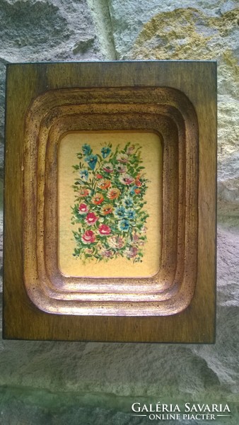 Cozy floral still life painting with a beautiful frame