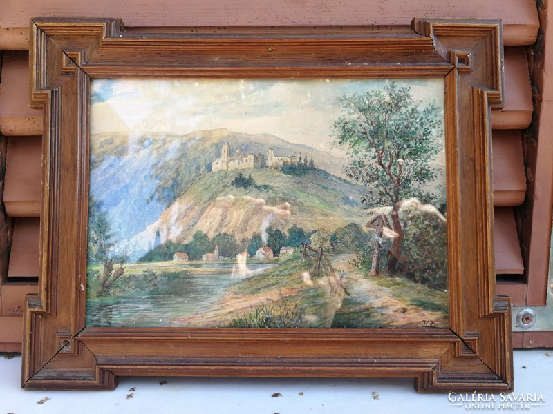 Antique from the 1800s aqvarell painting, watercolor in the original antique frame!