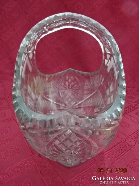 Lead crystal, hand polished large glass basket. Its height is 24 cm. He has!
