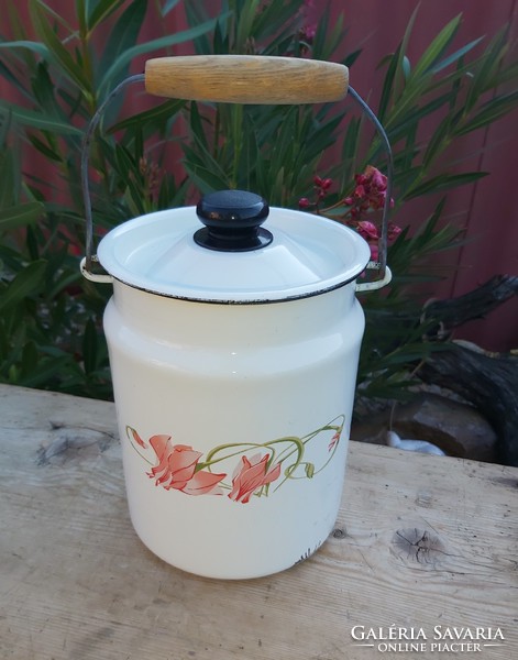 Enameled, enameled flower milk jug, jug, nostalgia piece, peasant decoration