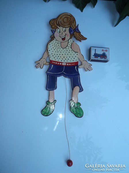 Movable - wooden - girl - large - the work of a master Austrian toy maker - wall mountable - 29 x 17 cm