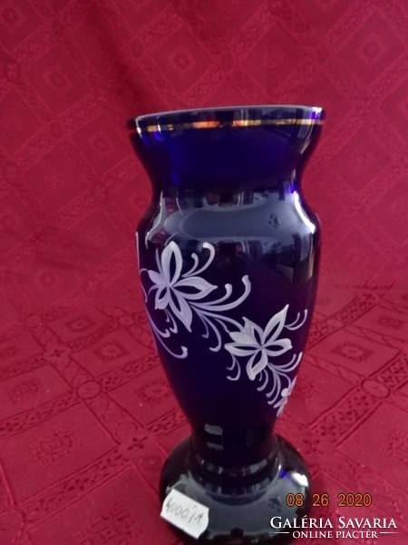 Hand-painted cobalt blue glass vase, height 18 cm. He has! Jókai.
