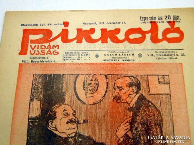 1911 december 17    /  PÍKKOLÓ  /  Újság gyűjtemény Ssz.: 936