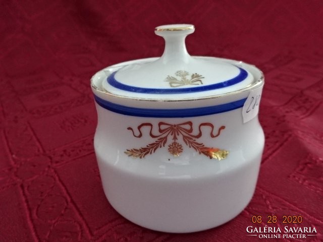 Bohemia Czechoslovak porcelain sugar bowl with blue stripe and gold pattern. He has!