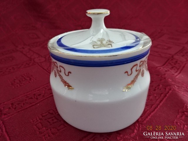 Bohemia Czechoslovak porcelain sugar bowl with blue stripe and gold pattern. He has!