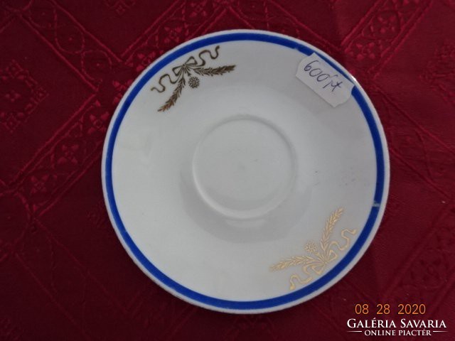 Bohemia Czechoslovak porcelain coffee cup coaster with blue stripe and gold pattern. He has!