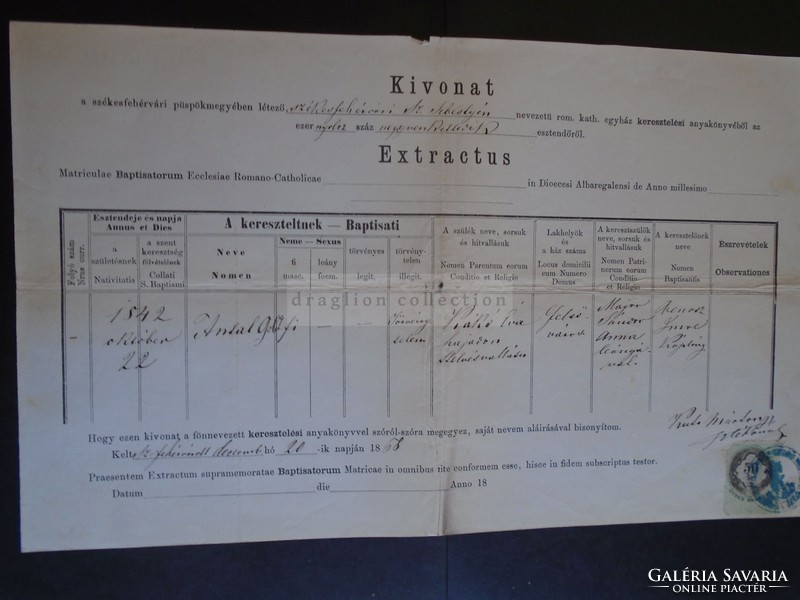 ZA316.13  Régi irat   Székesfehérvár 1868 Antal GOLD  (Kákó) 