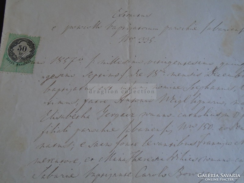 ZA317.6  Régi irat  Szombathely - Antonio Weigl -Elisabetha Gergász - Carolus Boros p.  1873 