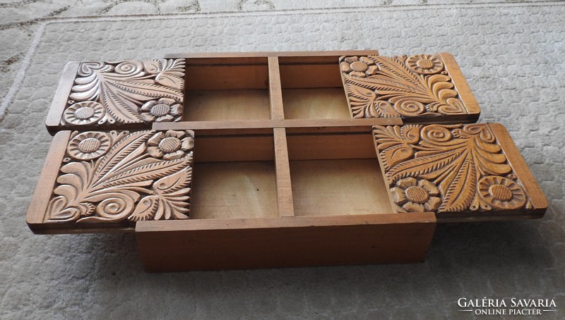 Folk four-part carved wooden box