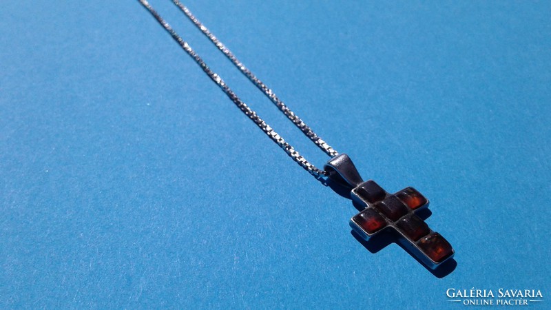 Amber silver cross on a silver chain + gift box