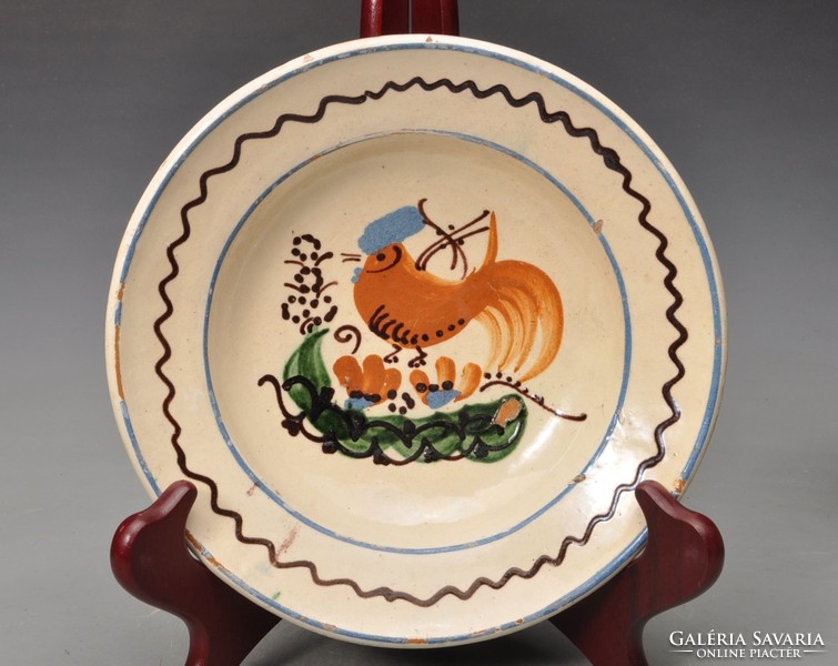 Transylvanian antique rooster wall plate, peasant plate, excellent.