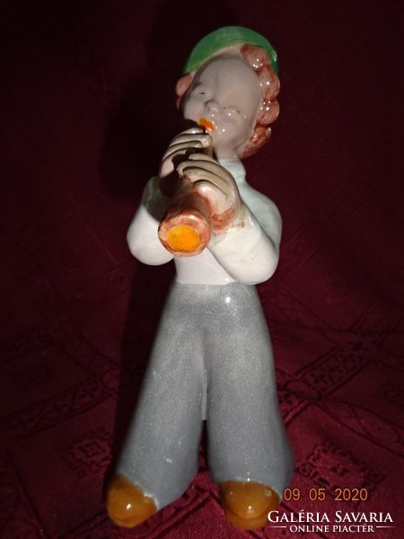 H rahmer mária glazed ceramic, girl playing the flute in a green hat, height 16 cm. He has!