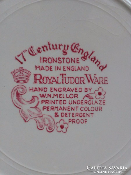 "A 17.századi Anglia" sorozatból Royal Tudor pink dísztányér W.N.MELLOR rézkarc nyomata után