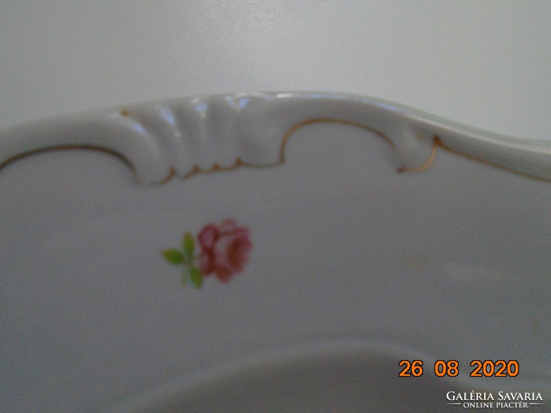 Zsolnay barokk, aranytollazott mély tányér szórt virágmintával