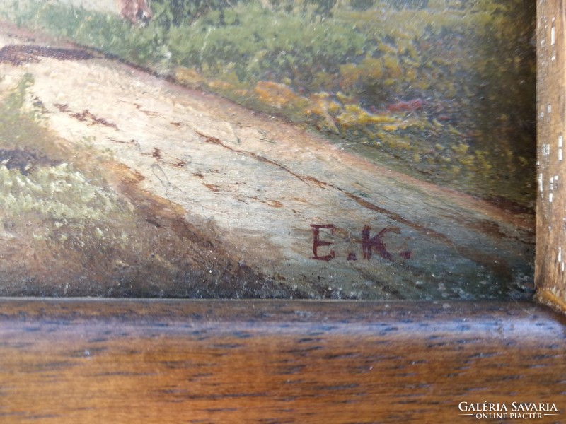 Antik 1800as évekből Festmény Osztrák, Alpes, Tátra, Németalföldi, Flamand jellegű. Monogram szignó.