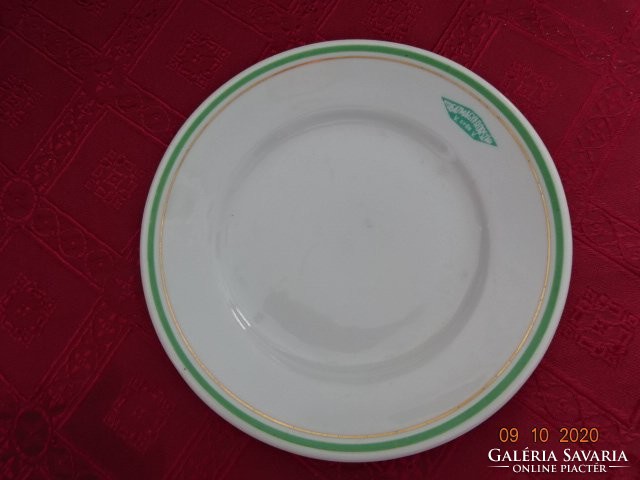Zsolnay porcelain, green striped cake plate, western Hungary marked Győr. He has!