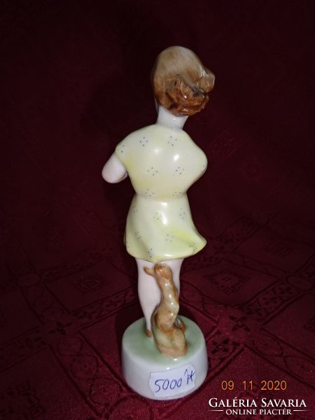 Zsolnay porcelain, antique figure, little girl with a bouquet of flowers. Its height is 14 cm. He has!