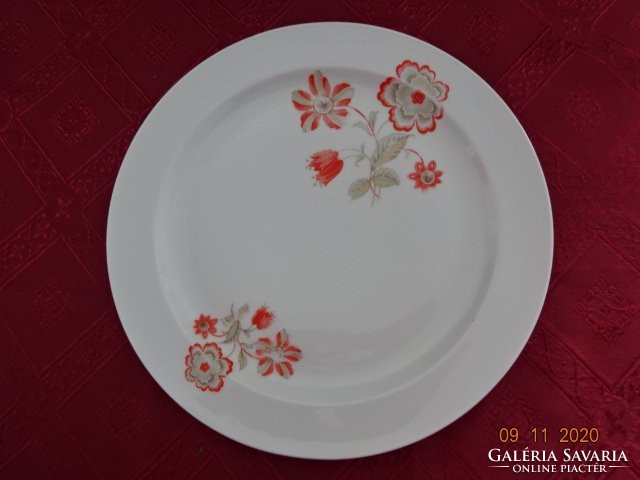Zsolnay porcelán, antik lapostányér, piros virággal. Vanneki!
