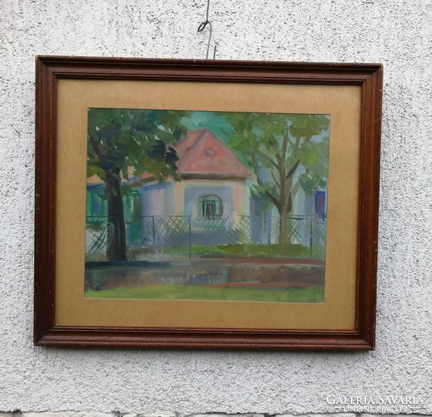 Poldi, booze lipot picture! Street scene in a wooden frame,! Picture gallery label! ! 1952 Contemporary, street view!