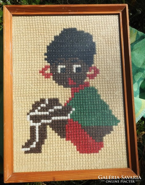 Cross-stitched - little negro girl - tapestry