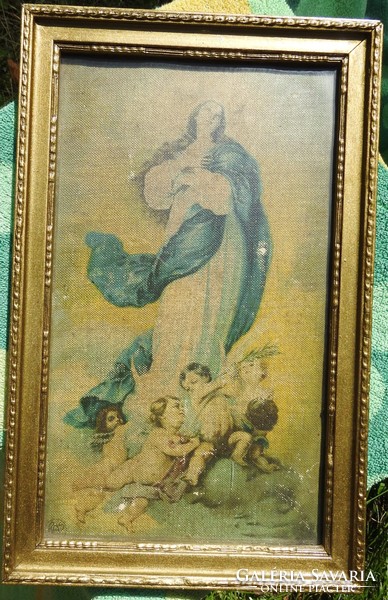 Antique holy image on canvas _ Virgin Mary with angels
