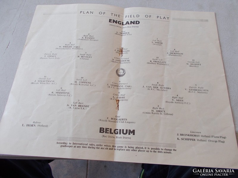 England-Belgium,1952. Foci ,programfüzet