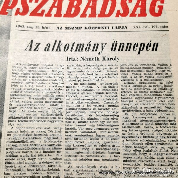 1963 8 19  /  Az alkotmány ünnepén    /  NÉPSZABADSÁG  /  Ssz.:  17235