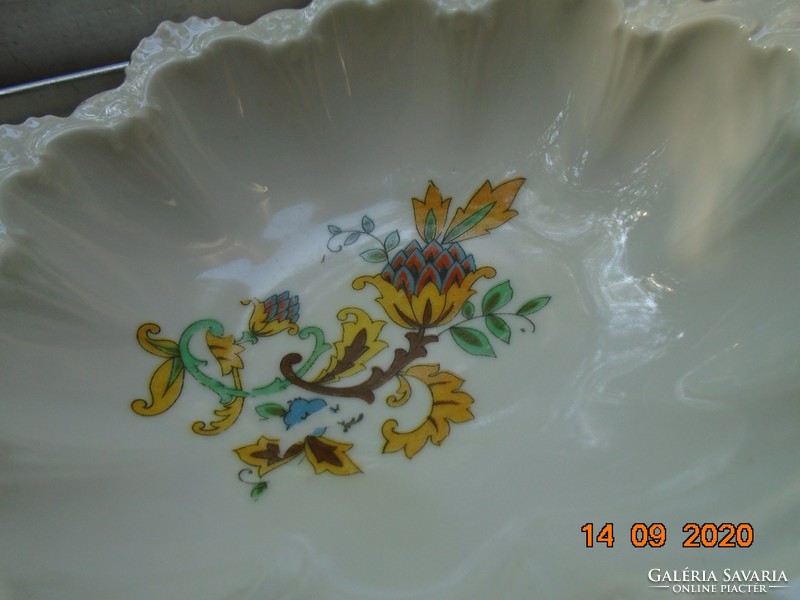 MZ Altrohlau csipkézett dombormintás tálka kézzel festett perzsa virág mintával