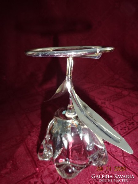 Glass candle holder, rose-shaped, on a metal base, height 11 cm. He has!
