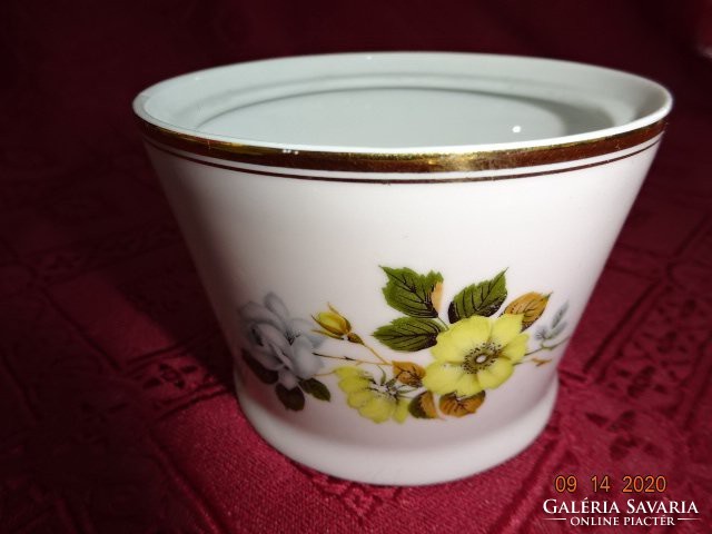 Hölóháza porcelain, yellow floral sugar bowl without lid. He has!