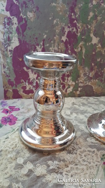 Glass candle holder - silver color