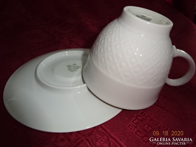 SELTMANN WEIDEN Bavaria német porcelán teáscsésze + alátét, hófehér, nyomott mintás. Vanneki!