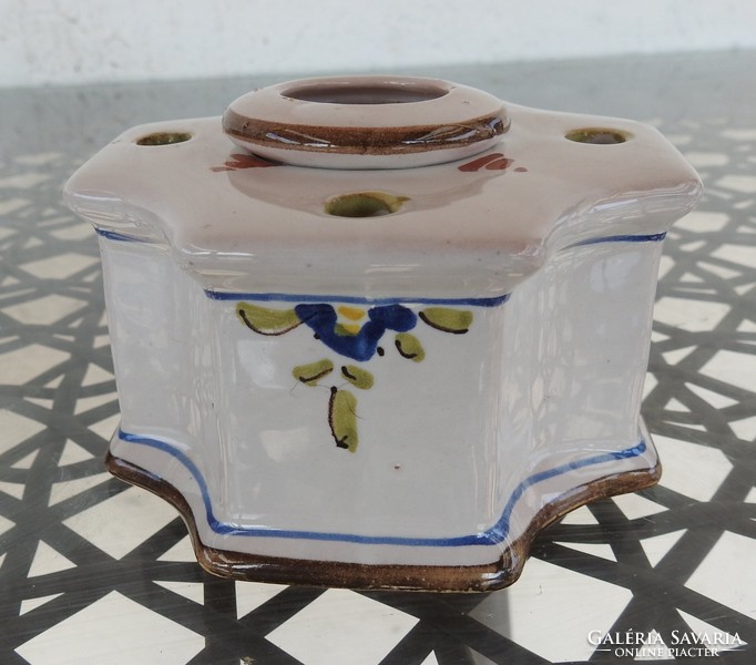 Art Nouveau hand-painted majolica ceramic table candle holder and incense holder