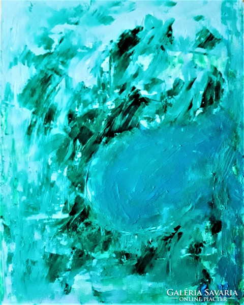 Kata Szabo : "Sea eye" / abstract / acrylic painting, wood fiber, 40 x 30 cm, signed