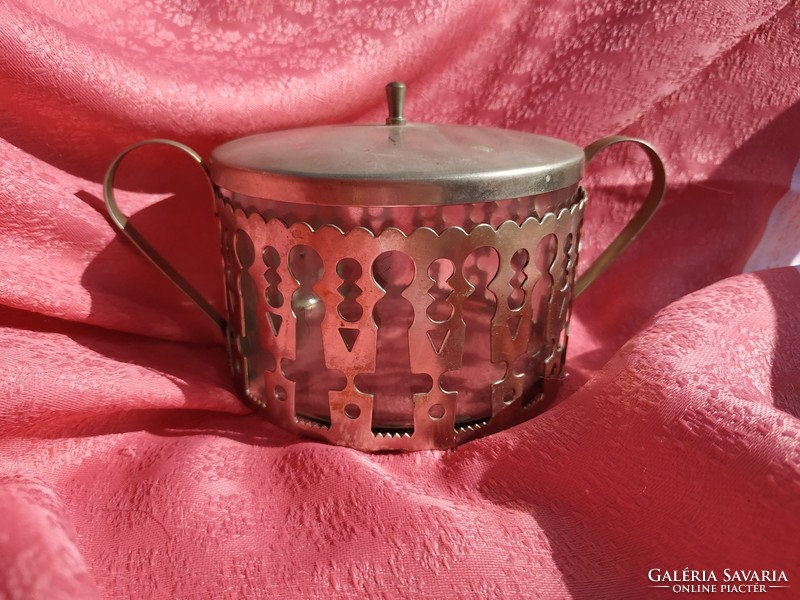 Sugar bowl with metal lid with glass insert,