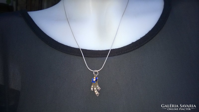 Silver pendant-pendant blue-white flowers 925 mark.