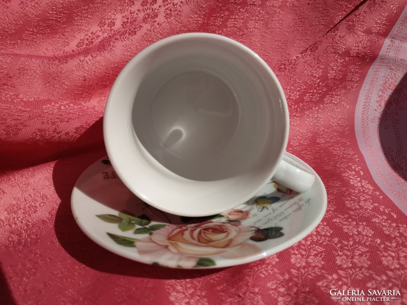 Angol rózsás porcelán kávés csésze aljjal
