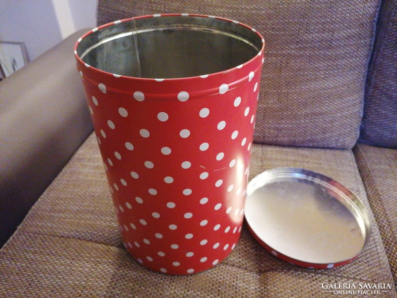 Extremely rare and large, 34 cm high, polka dot metal box. For collection or vintage decoration!