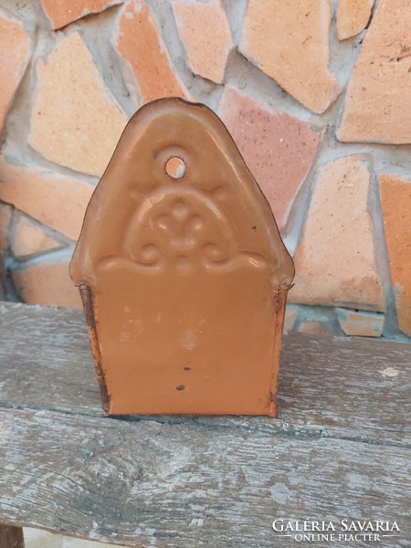 Budafoki enamel wall salt holder. Nostalgia piece, rustic decoration