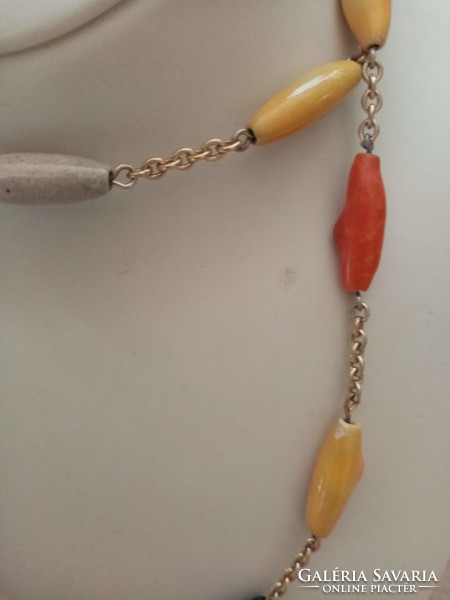 Necklace made of old retro beautiful colored glazed porcelain long beads