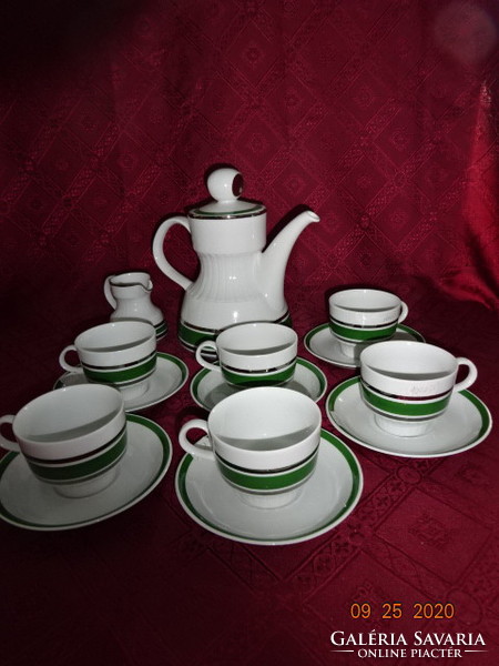 TIRSCHENREUT német porcelán hat személyes teáskészlet, zöld szegélyes. Vanneki!